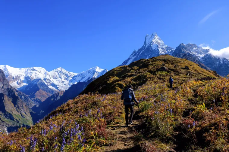 a small town called Gokyo, nestled between a large turquoise glacial lake, and an actual glacier right behind it
